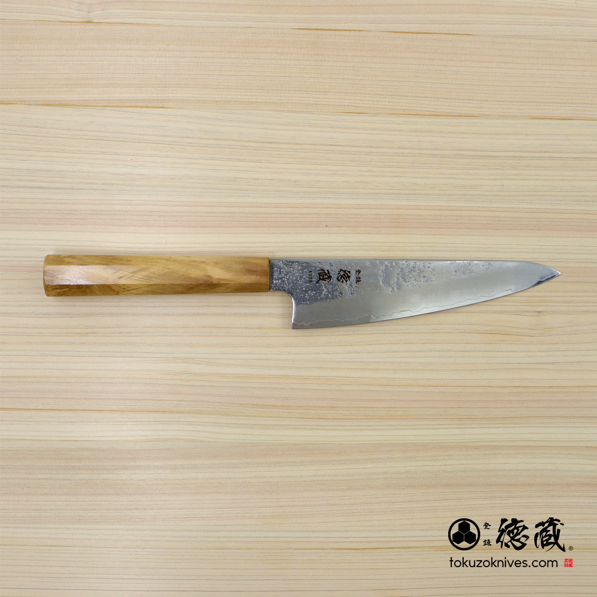 AUS8 SC三徳包丁 150mm 梨地仕上げ オリーブ柄