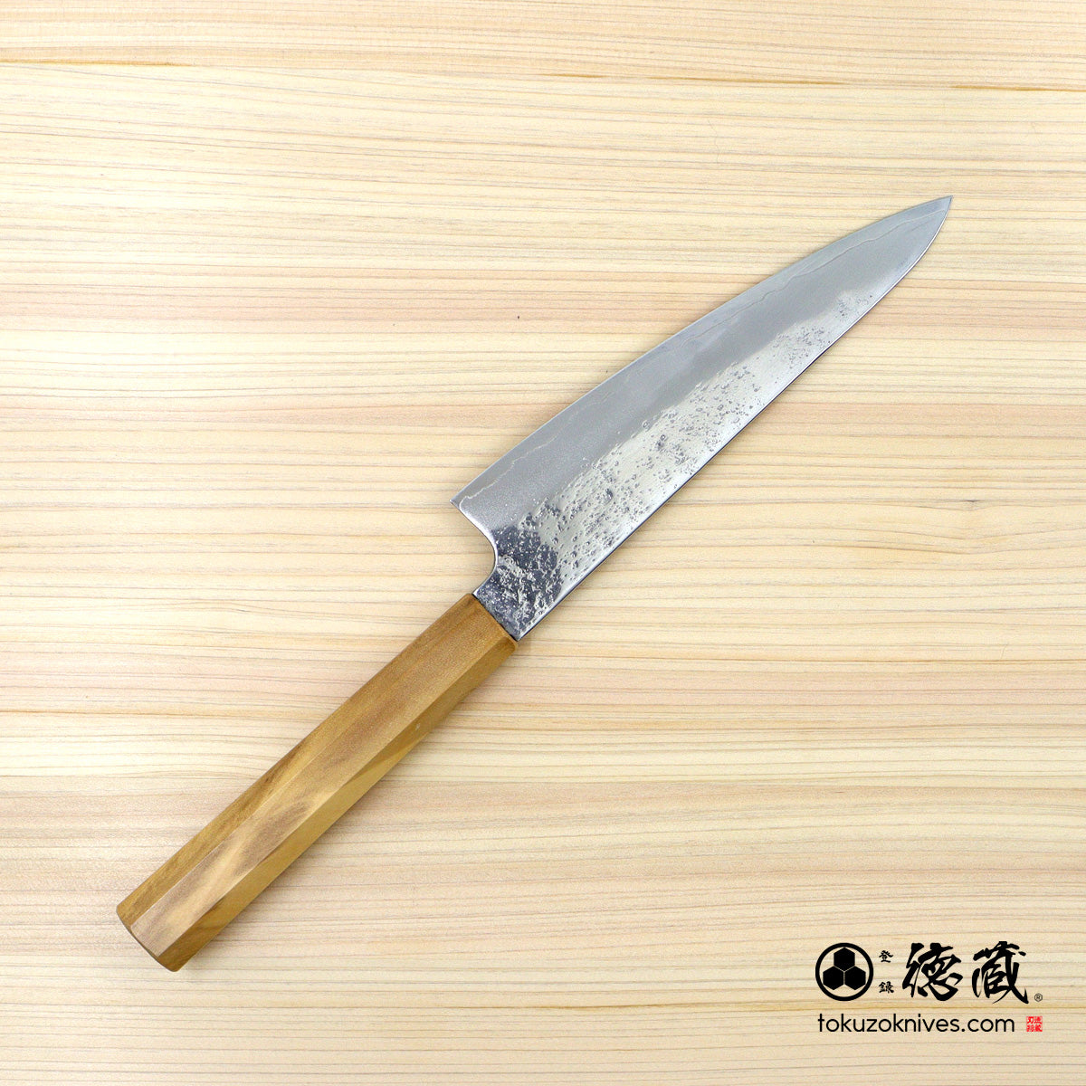 AUS8 SC三徳包丁 150mm 梨地仕上げ オリーブ柄