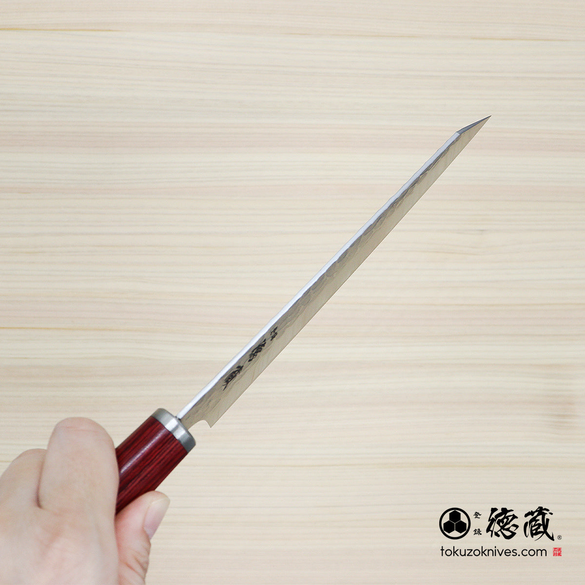 VG10 槌目仕上げ 切付三徳包丁 赤合板柄