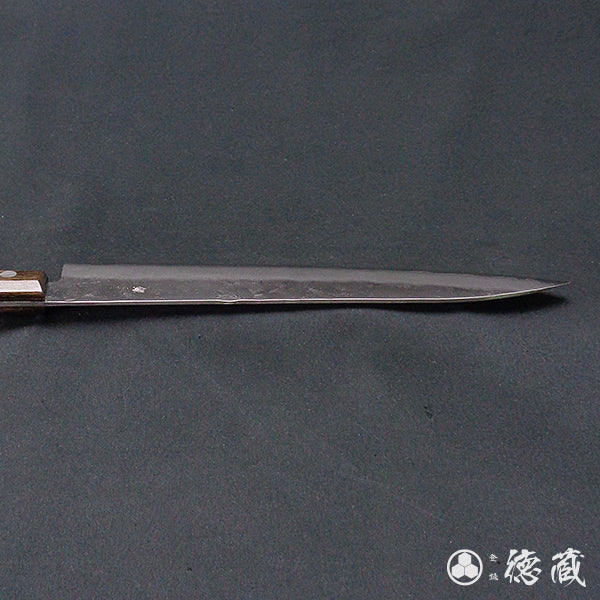 銀三 梨地仕上 牛刀包丁 焦茶ハンドル 口輪無し・本通し