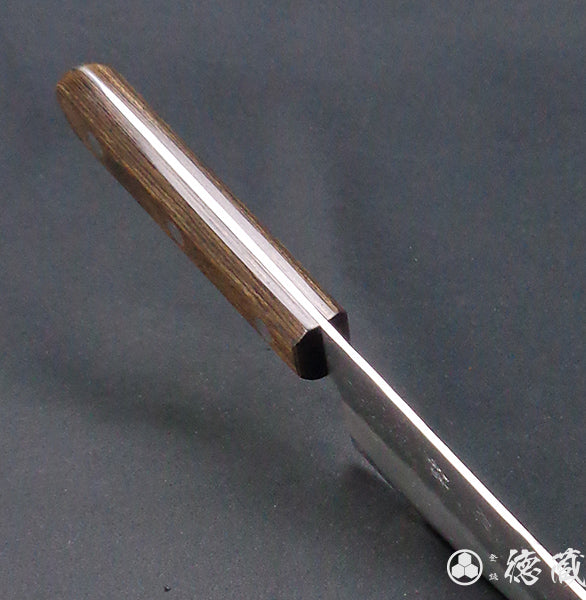 銀三 梨地仕上 牛刀包丁 焦茶ハンドル 口輪無し・本通し