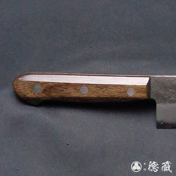 銀三 梨地仕上 牛刀包丁 焦茶ハンドル 口輪無し・本通し