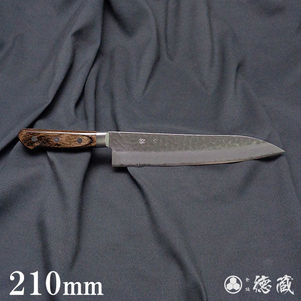 AUS8 槌目・波紋仕上 剣型三徳包丁 焦茶ハンドル