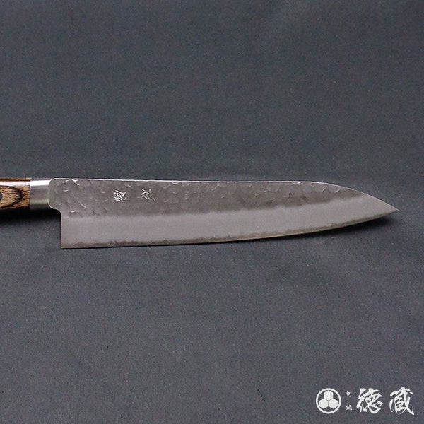 AUS8 槌目・波紋仕上 剣型三徳包丁 焦茶ハンドル