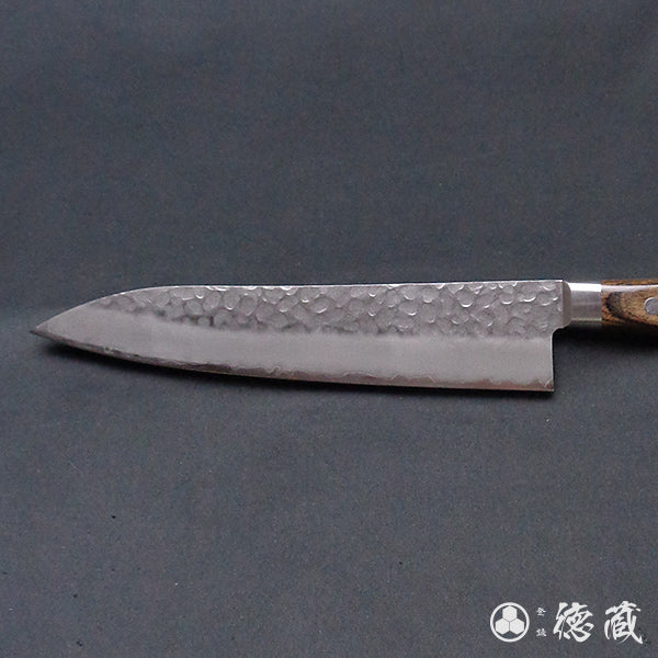 AUS8 槌目・波紋仕上 剣型三徳包丁 焦茶ハンドル