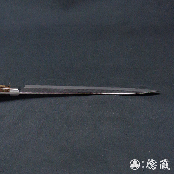 AUS8 槌目・波紋仕上 剣型三徳包丁 焦茶ハンドル