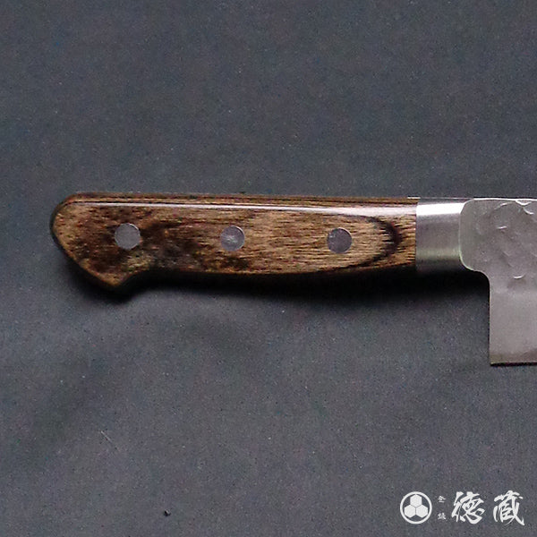 AUS8 槌目・波紋仕上 剣型三徳包丁 焦茶ハンドル