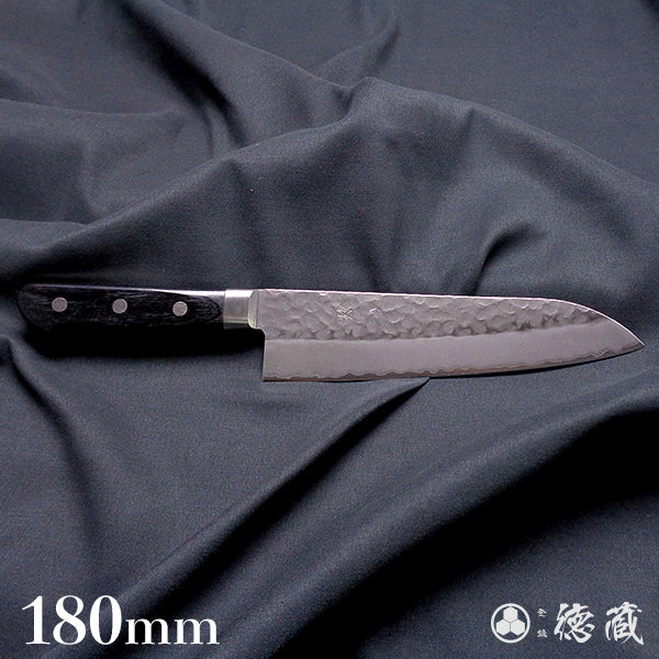 AUS8 槌目仕上 三徳包丁 黒ハンドル