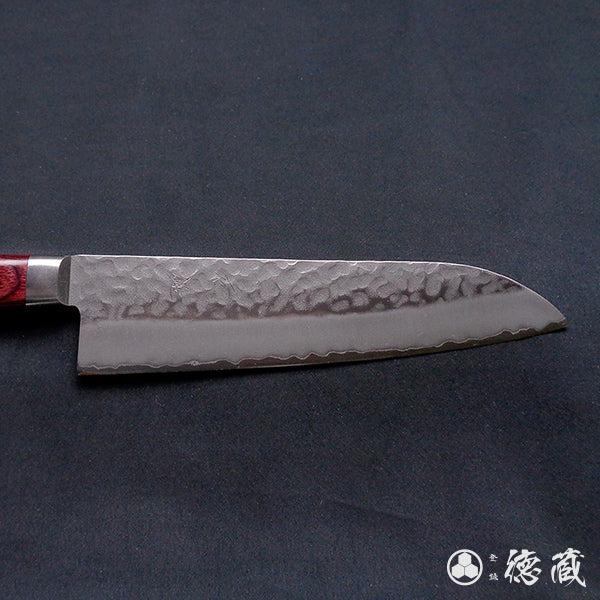 AUS8 槌目仕上 三徳包丁 赤ハンドル
