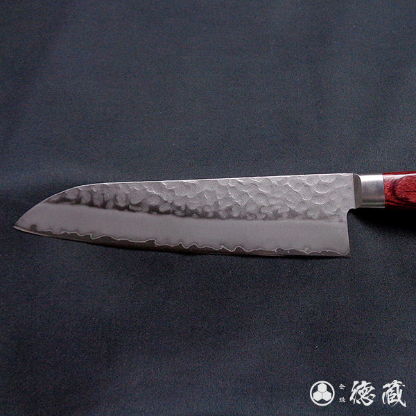 AUS8 槌目仕上 三徳包丁 赤ハンドル