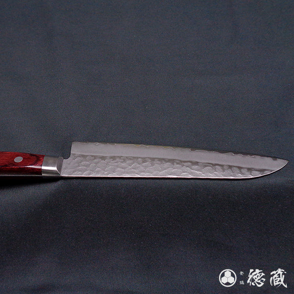 AUS8 槌目仕上 三徳包丁 赤ハンドル