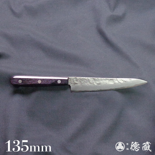 銀三 梨地仕上 ペティナイフ 紫ハンドル