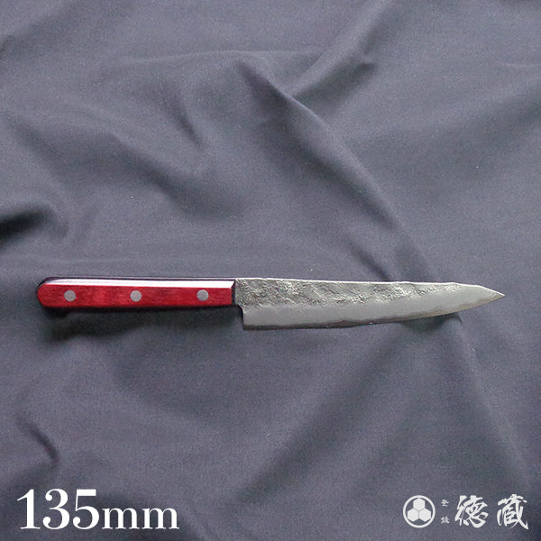 銀三 梨地仕上 ペティナイフ 赤ハンドル