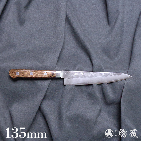銀三 梨地仕上 ペティナイフ 焦茶ハンドル