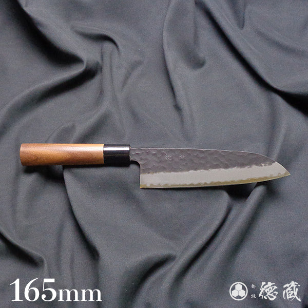 青S 黒肌槌目仕上 三徳包丁 胡桃柄