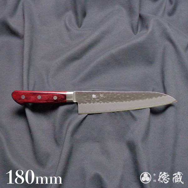青S 槌目仕上 牛刀包丁 赤ハンドル