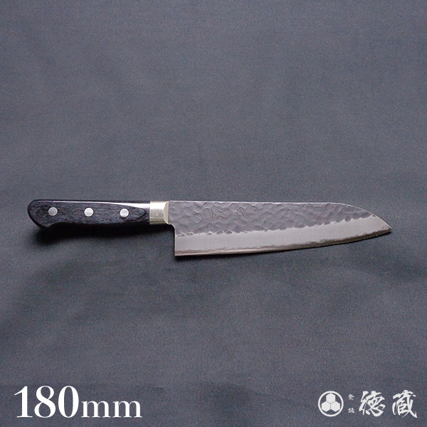 青S 黒肌槌目仕上 三徳包丁 黒ハンドル