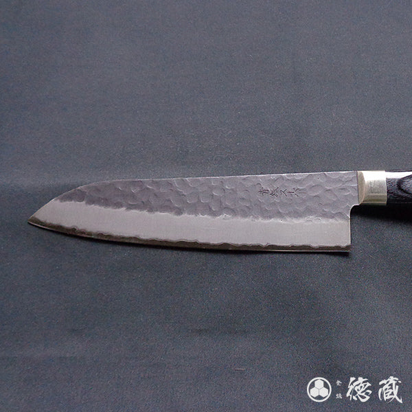 青S 黒肌槌目仕上 三徳包丁 黒ハンドル