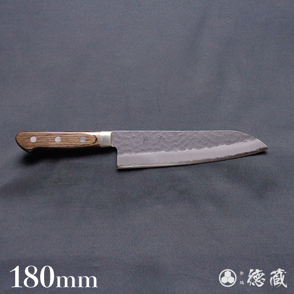 青S 黒肌槌目仕上 三徳包丁 焦茶ハンドル