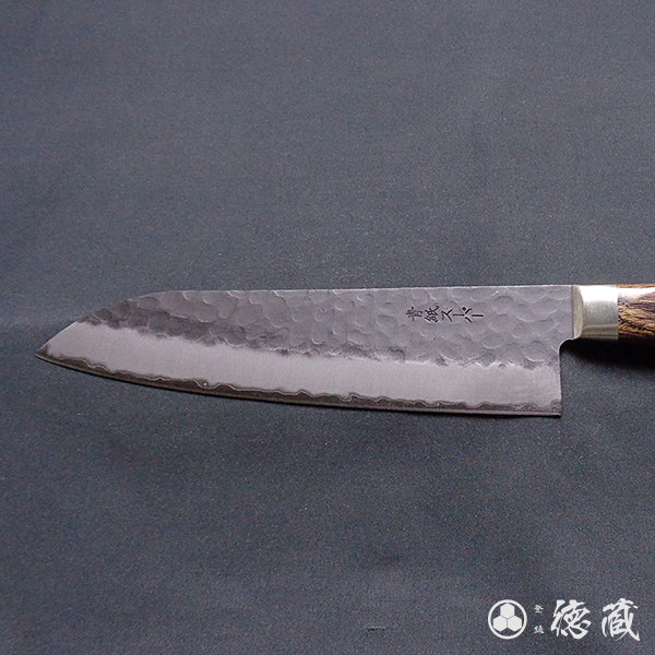 青S 黒肌槌目仕上 三徳包丁 焦茶ハンドル
