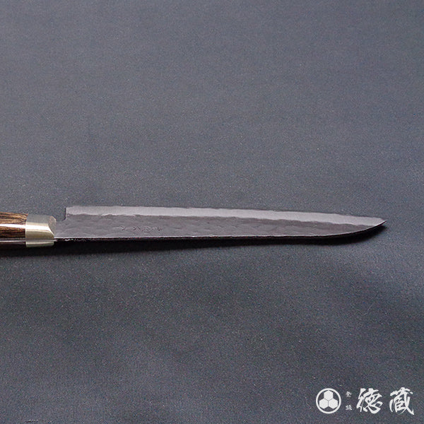 青S 黒肌槌目仕上 三徳包丁 焦茶ハンドル