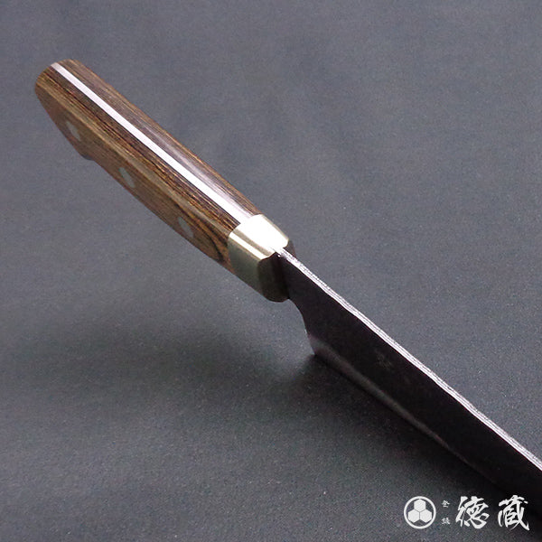 青S 黒肌槌目仕上 三徳包丁 焦茶ハンドル