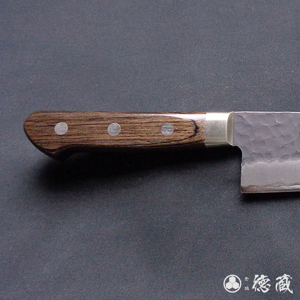 青S 黒肌槌目仕上 三徳包丁 焦茶ハンドル