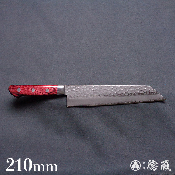AUS8 槌目仕上 切付包丁 赤ハンドル