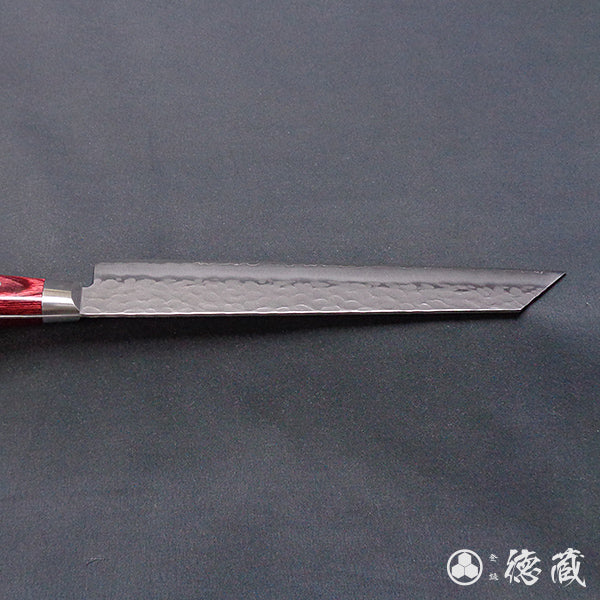 AUS8 槌目仕上 切付包丁 赤ハンドル