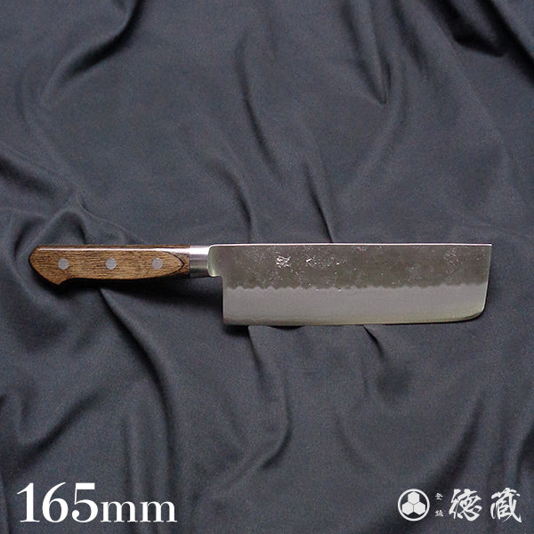 銀三 梨地仕上 菜切包丁 焦茶ハンドル