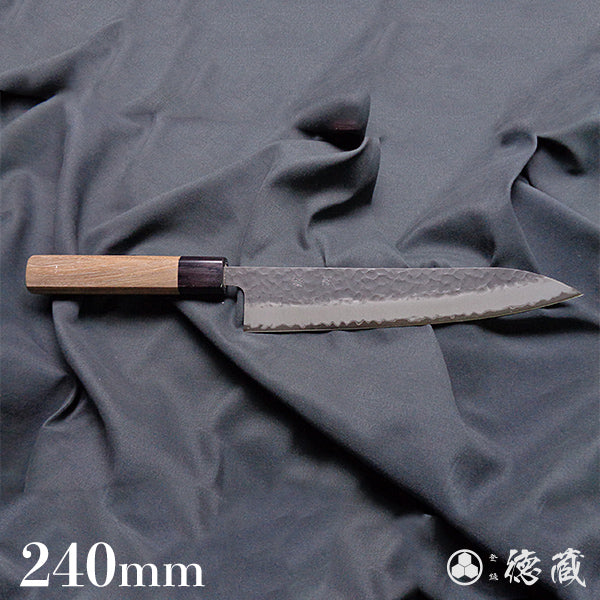 青S 黒肌槌目仕上 牛刀包丁 胡桃柄