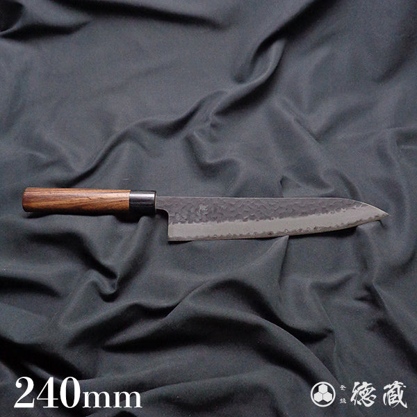 青S 黒肌槌目仕上 牛刀包丁 紫檀柄