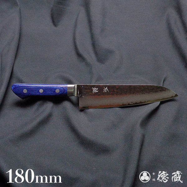 VG10 ダマスカス 槌目仕上 三徳包丁 青ハンドル