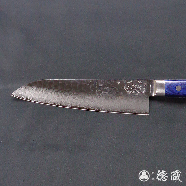 VG10 ダマスカス 槌目仕上 三徳包丁 青ハンドル