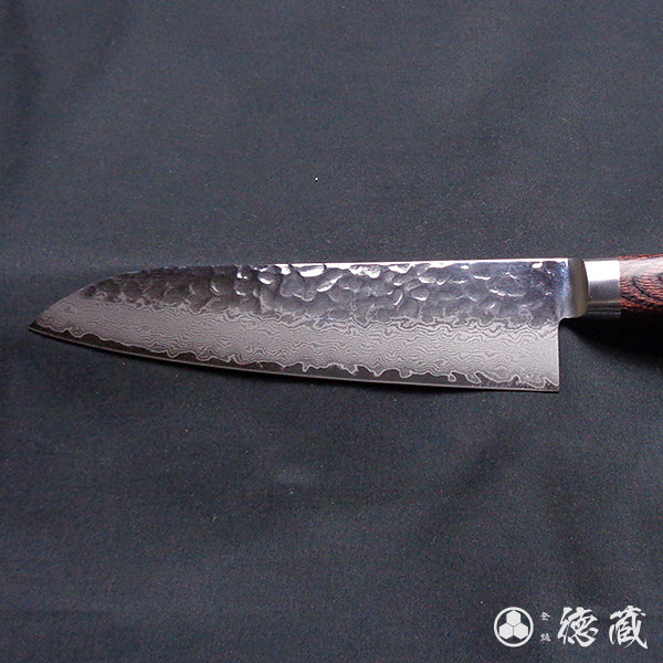 VG10 ダマスカス 槌目仕上 三徳包丁 マホガニーハンドル