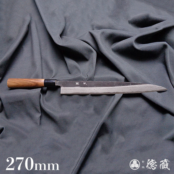 青二 ダマスカス 黒打仕上 筋引包丁 胡桃柄