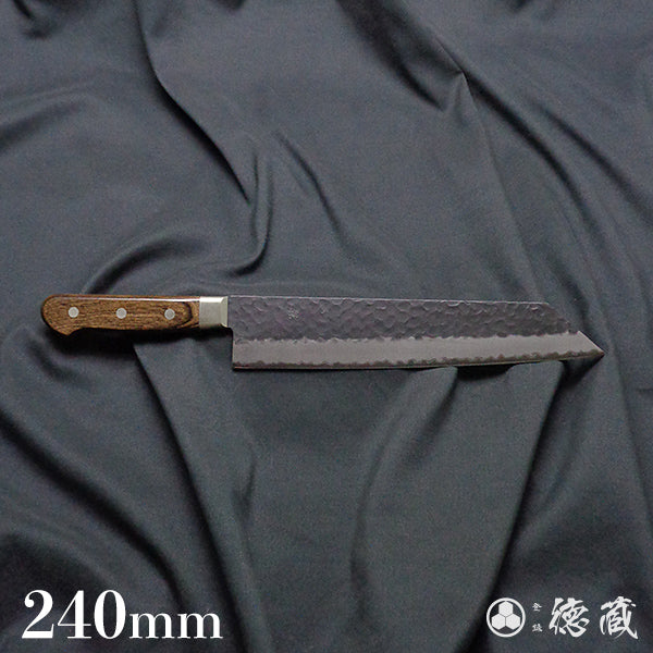青S 黒肌槌目仕上 切付包丁 焦茶ハンドル