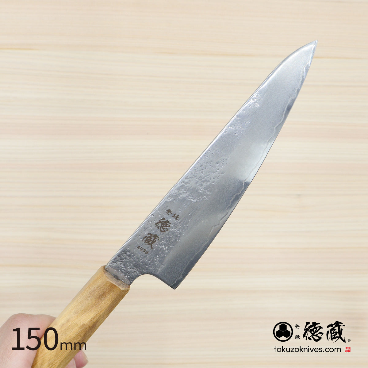 AUS8　梨地仕上　SC三徳包丁　オリーブ柄