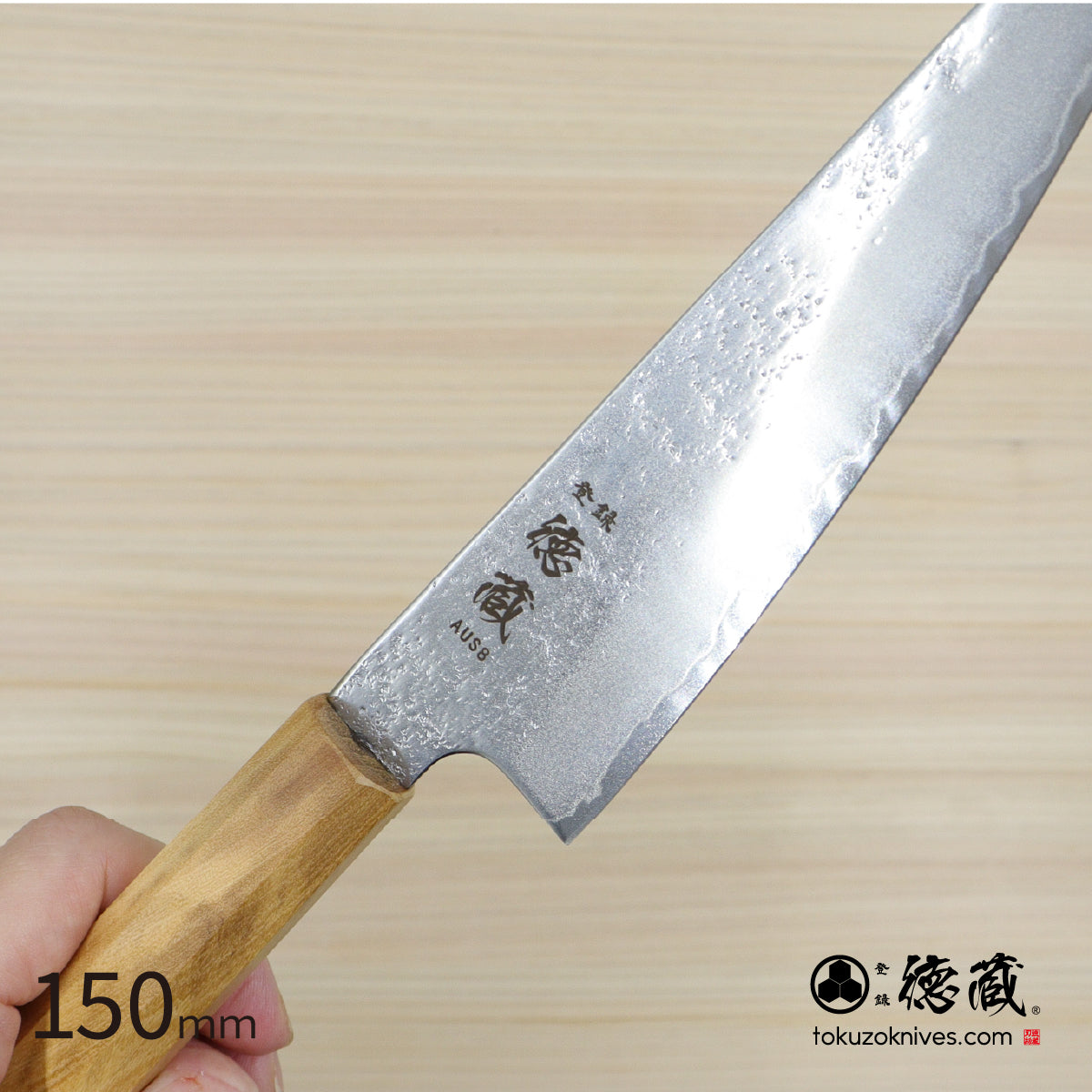 AUS8　梨地仕上　SC三徳包丁　オリーブ柄