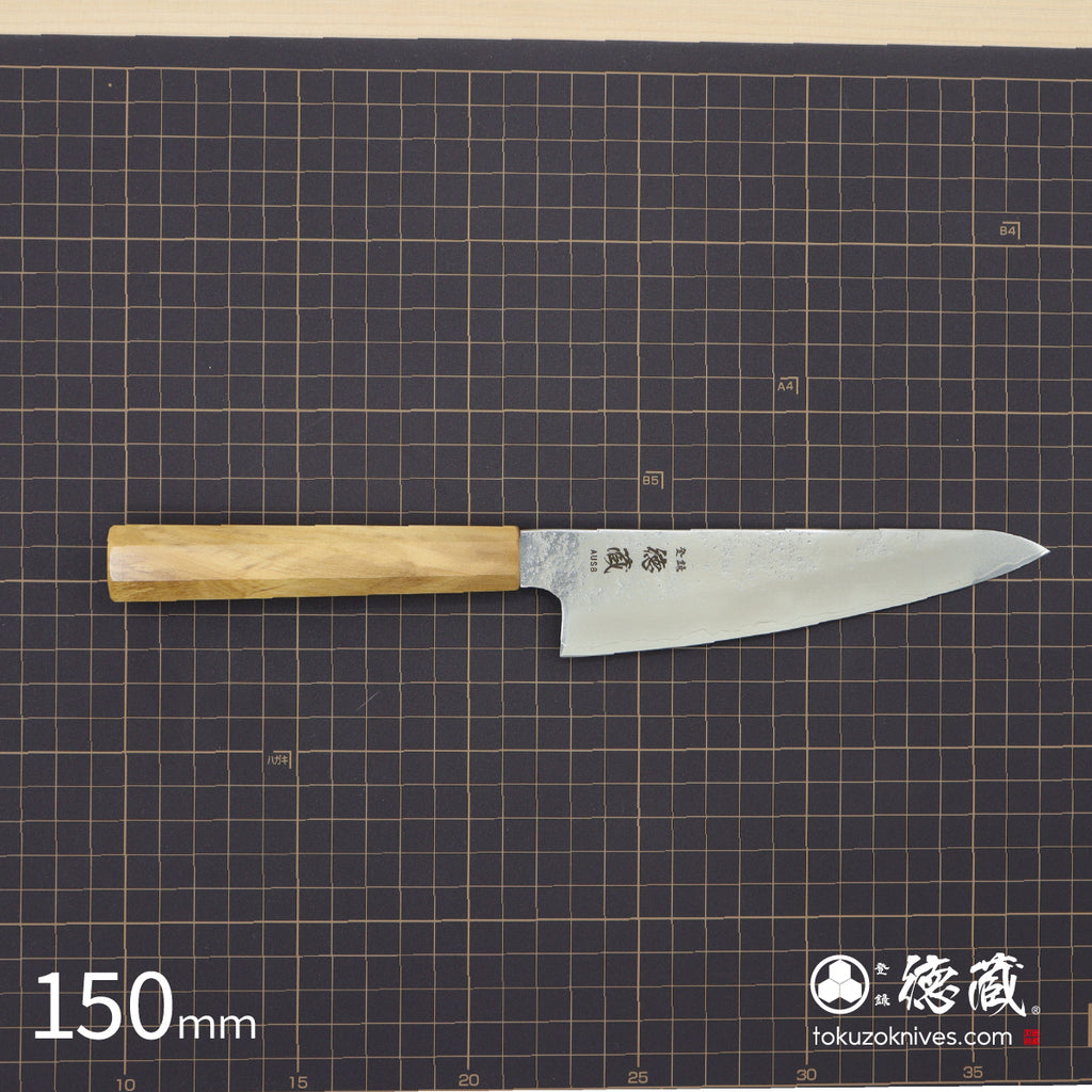Carbon White Steel No. 2　 Deba-knife　blackened finish Cherry Wood Octagonal Handle