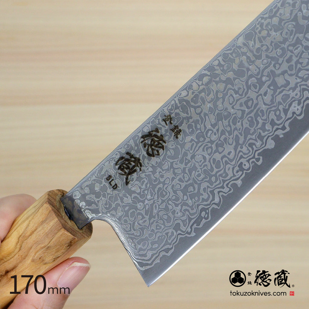 SLD 黑染面切付三德刀 大马士革橄榄木柄