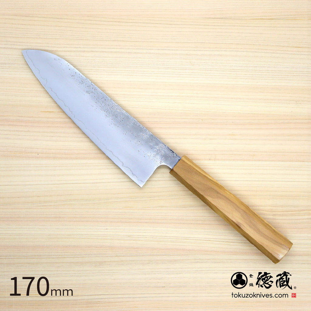 Gin San Santoku Knife  Pearskin Finish Olive Wood Handle