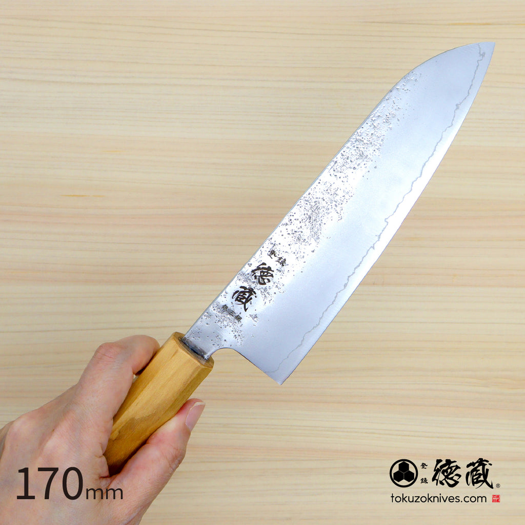 Gin San Santoku Knife  Pearskin Finish Olive Wood Handle