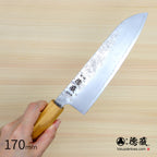 Gin San Santoku Knife  Pearskin Finish Olive Wood Handle