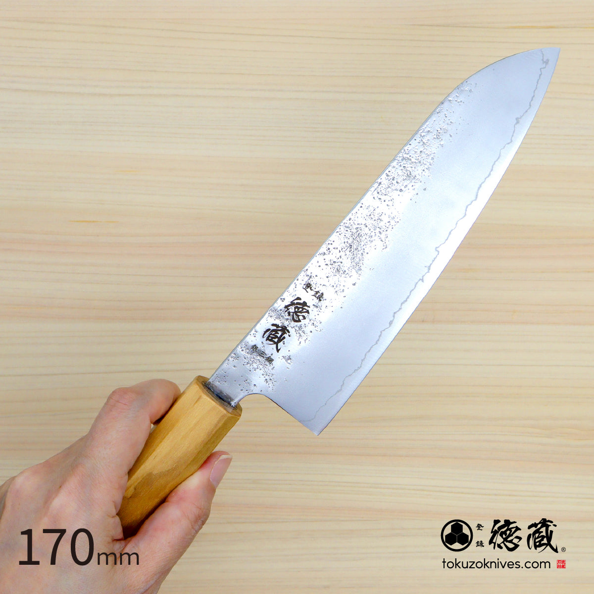 Gin San Santoku Knife  Pearskin Finish Olive Wood Handle