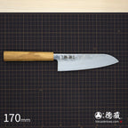 Gin San Santoku Knife  Pearskin Finish Olive Wood Handle