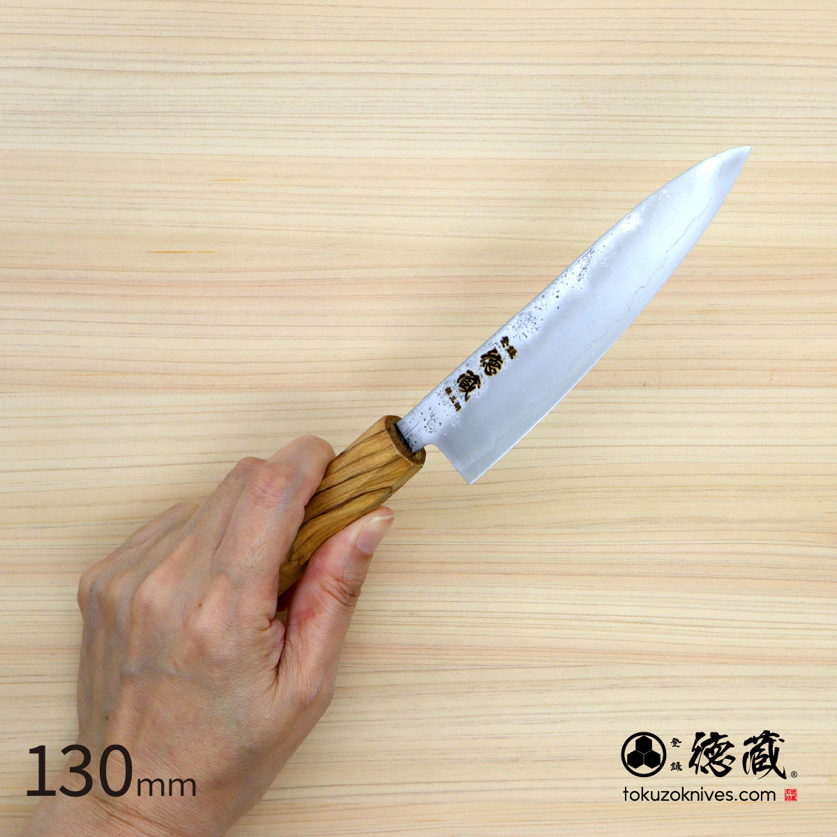 Gin San Petty / Paring Knife   Pearskin Finish Olive Wood Handle