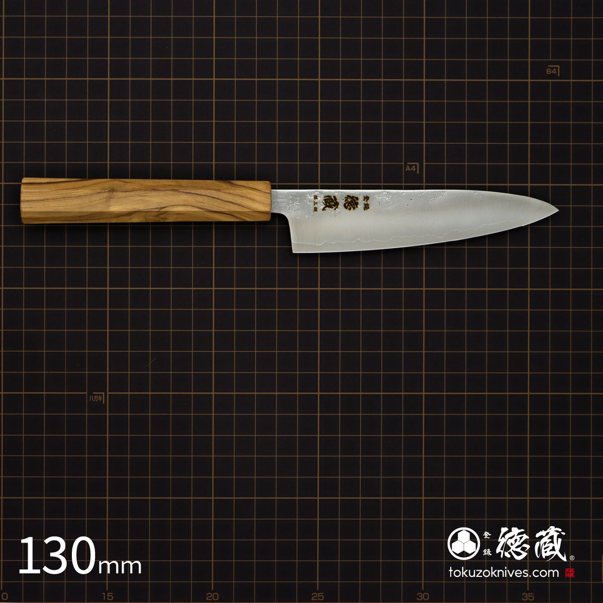 Gin San Petty / Paring Knife   Pearskin Finish Olive Wood Handle