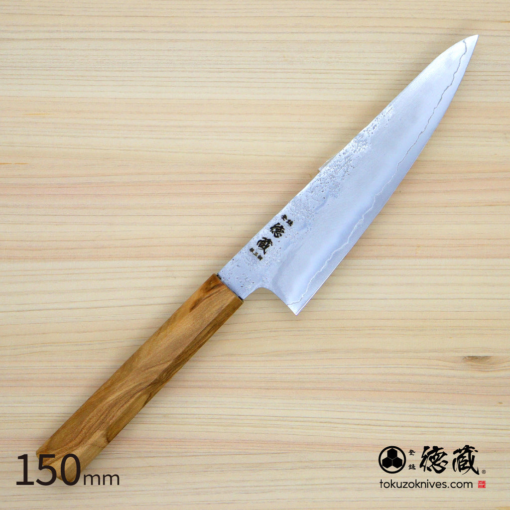 Gin San Small Santoku Knife Pearskin Finish Olive Wood Handle