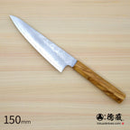 Gin San Small Santoku Knife Pearskin Finish Olive Wood Handle